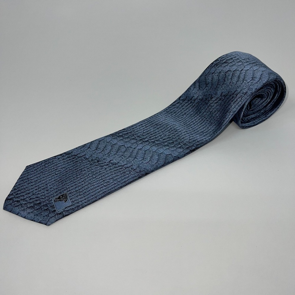 Versace Collection Mens Blue Silk Geometric Pattern Classic Neck Tie - Picture 2 of 7